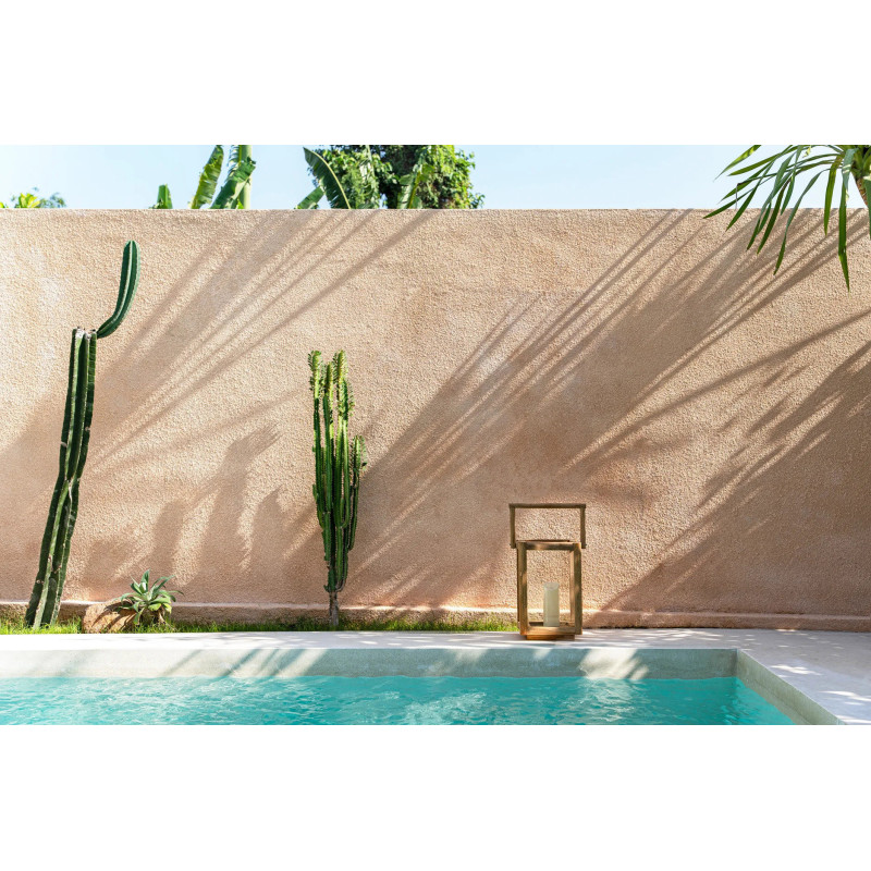 Lanterne de jardin originale Carrée Hauteur 43 cm en Bois de teck recyclé Naturel Verre Transparent The Nusa Penida 