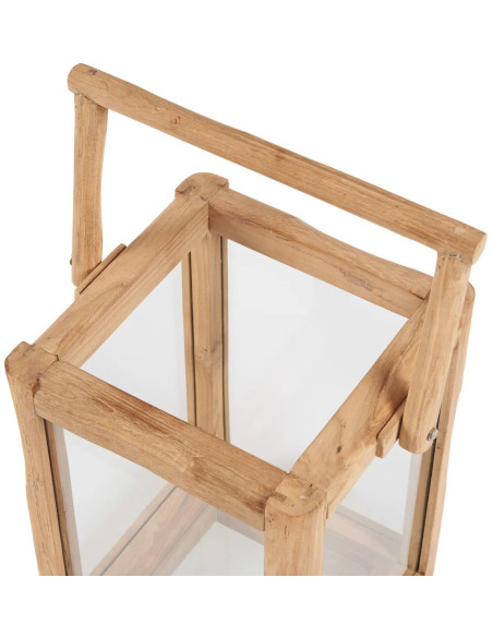 Lanterne de jardin originale Carrée Hauteur 43 cm en Bois de teck recyclé Naturel Verre Transparent The Nusa Penida 