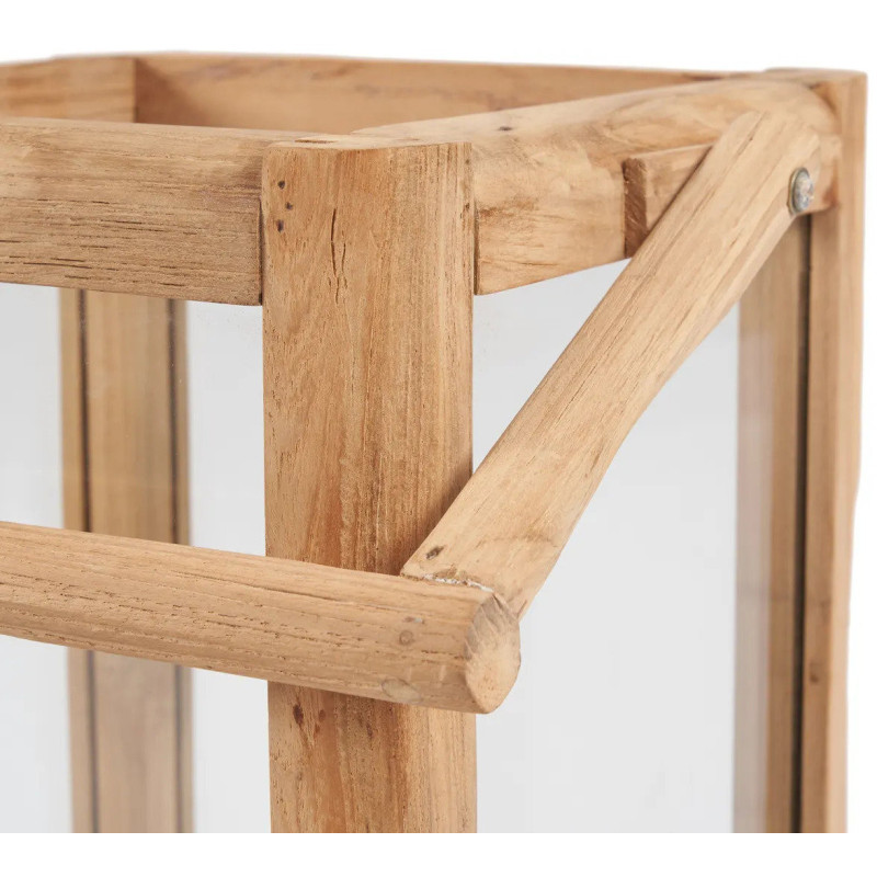 Lanterne de jardin originale Carrée Hauteur 43 cm en Bois de teck recyclé Naturel Verre Transparent The Nusa Penida 