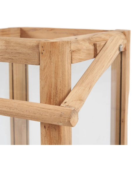 Lanterne de jardin originale Carrée Hauteur 43 cm en Bois de teck recyclé Naturel Verre Transparent The Nusa Penida 