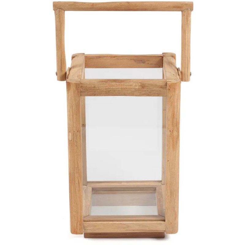Lanterne de jardin originale Carrée Hauteur 43 cm en Bois de teck recyclé Naturel Verre Transparent The Nusa Penida 