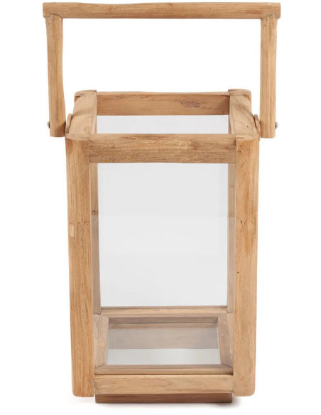 Lanterne de jardin originale Carrée Hauteur 43 cm en Bois de teck recyclé Naturel Verre Transparent The Nusa Penida 