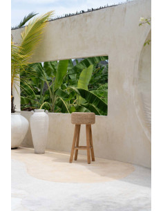 Tabouret de bar Bohème chic Rond en Raphia Bois de teck Naturel The Raffia 