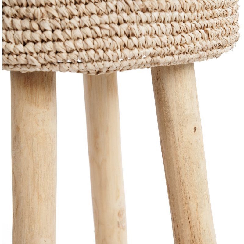 Tabouret de bar Bohème chic Rond en Raphia Bois de teck Naturel The Raffia 