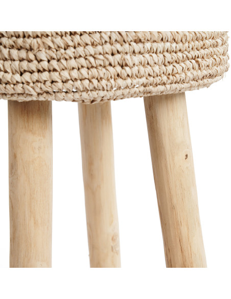 Tabouret de bar Bohème chic Rond en Raphia Bois de teck Naturel The Raffia 