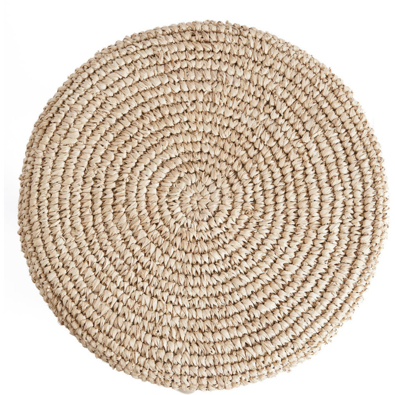 Tabouret de bar Bohème chic Rond en Raphia Bois de teck Naturel The Raffia 