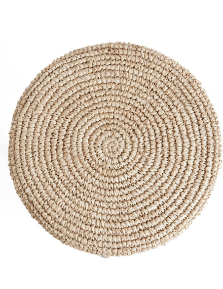 Tabouret de bar Bohème chic Rond en Raphia Bois de teck Naturel The Raffia 