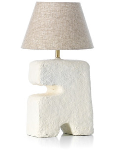 Lampe à poser ethnique chic organique H 41 cm Papier mâché Blanc Tissu Beige The L'Objet 
