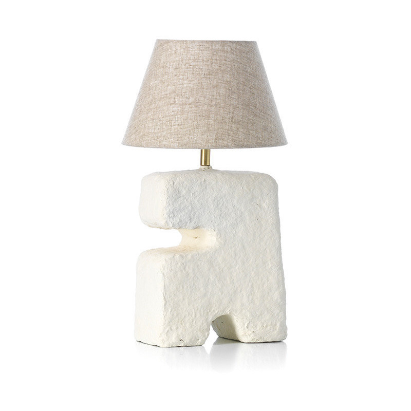 Lampe à poser ethnique chic organique H 41 cm Papier mâché Blanc Tissu Beige The L'Objet 