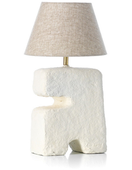 Lampe à poser ethnique chic organique H 41 cm Papier mâché Blanc Tissu Beige The L'Objet 