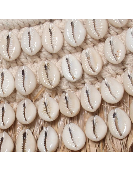 Miroir Mural Rond 75 cm en Raphia Naturel Coquillage Blanc The Raffia Cowri 