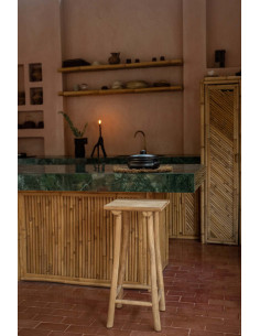 Tabouret de bar original carré en Bois de teck Naturel The Island 