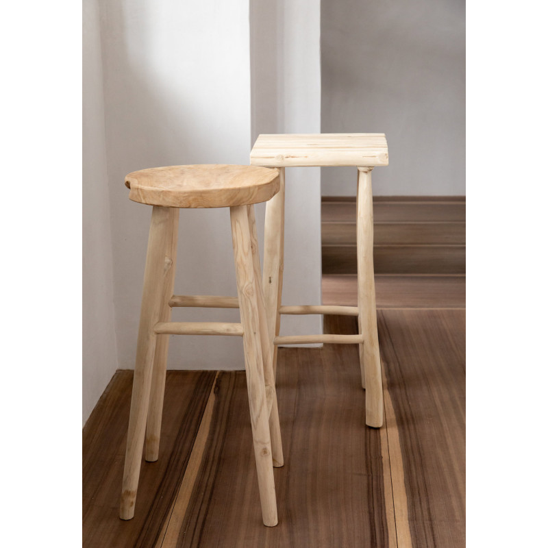 Tabouret de bar original carré en Bois de teck Naturel The Island 