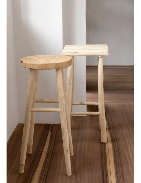 Tabouret de bar original carré en Bois de teck Naturel The Island 