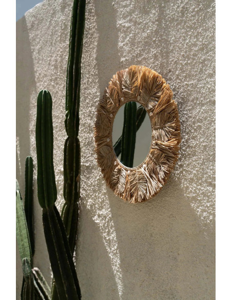 Miroir Mural Rond 60 cm en Raphia Naturel The Palm Tree 