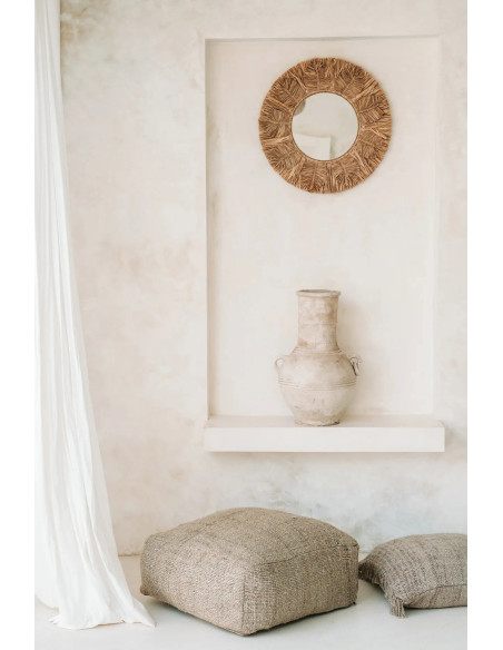 Miroir Mural Rond 60 cm en Raphia Naturel The Palm Tree 