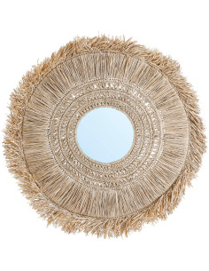 Miroir Mural Rond 70 cm en Herbe Naturel The Yuki 