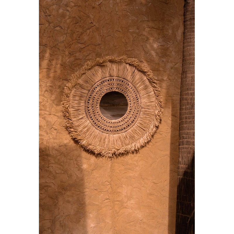 Miroir Mural Rond 70 cm en Herbe Naturel The Yuki 