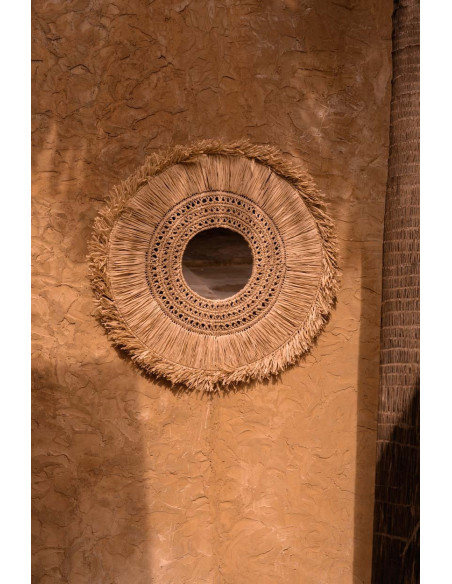 Miroir Mural Rond 70 cm en Herbe Naturel The Yuki 