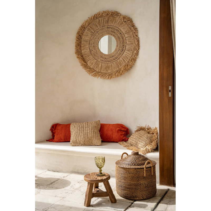 Miroir Mural Rond 70 cm en Herbe Naturel The Yuki 