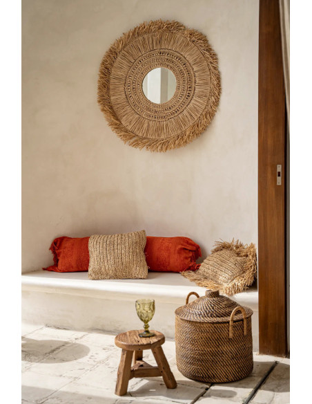 Miroir Mural Rond 70 cm en Herbe Naturel The Yuki 
