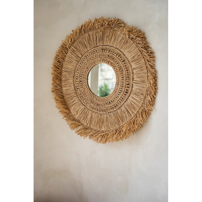 Miroir Mural Rond 70 cm en Herbe Naturel The Yuki 