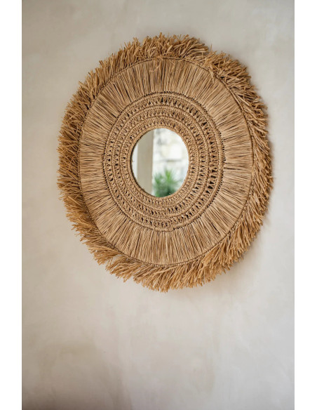 Miroir Mural Rond 70 cm en Herbe Naturel The Yuki 
