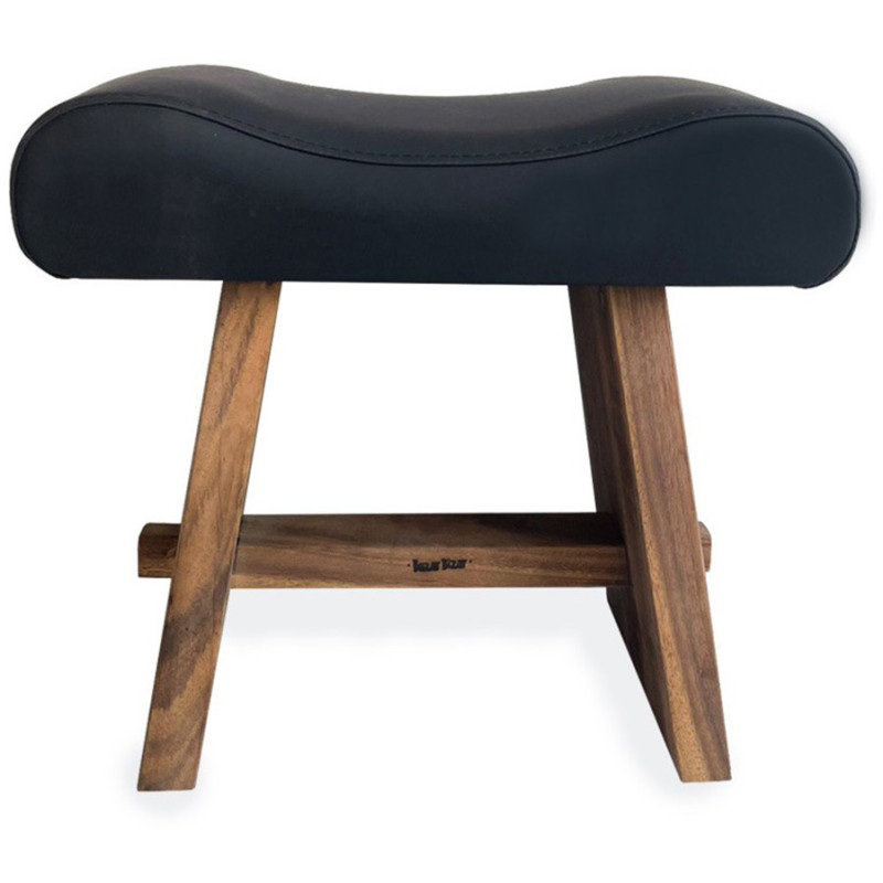 Tabouret moderne Rectangulaire en Bois de suar Naturel Cuir véritable Noir The Suar 