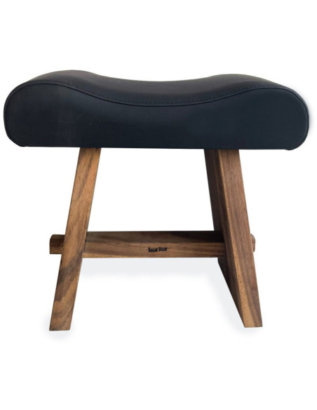 Tabouret moderne Rectangulaire en Bois de suar Naturel Cuir véritable Noir The Suar 