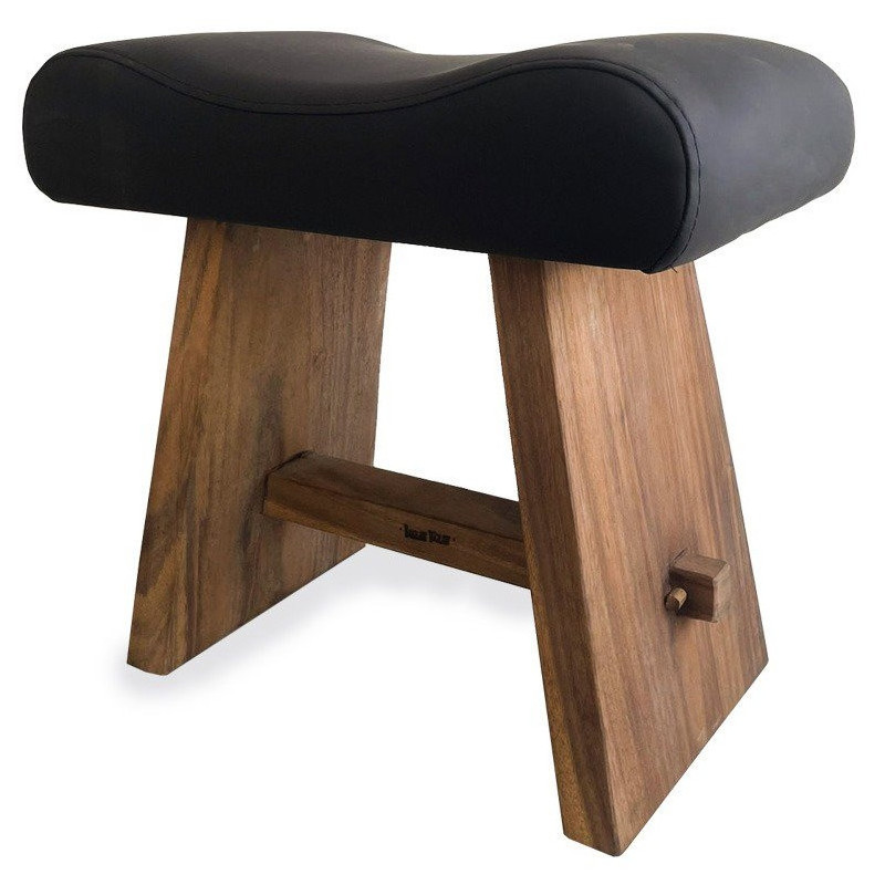 Tabouret moderne Rectangulaire en Bois de suar Naturel Cuir véritable Noir The Suar 