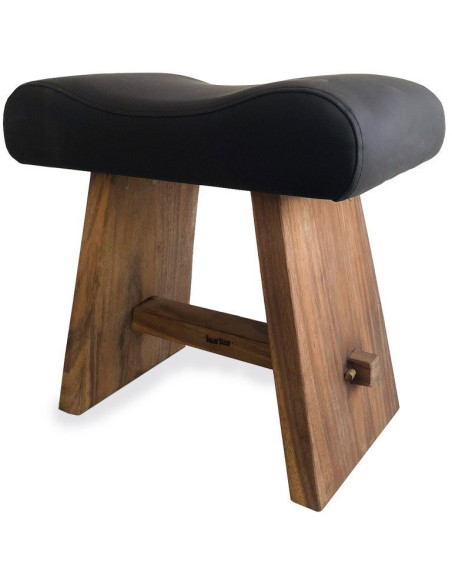Tabouret moderne Rectangulaire en Bois de suar Naturel Cuir véritable Noir The Suar 