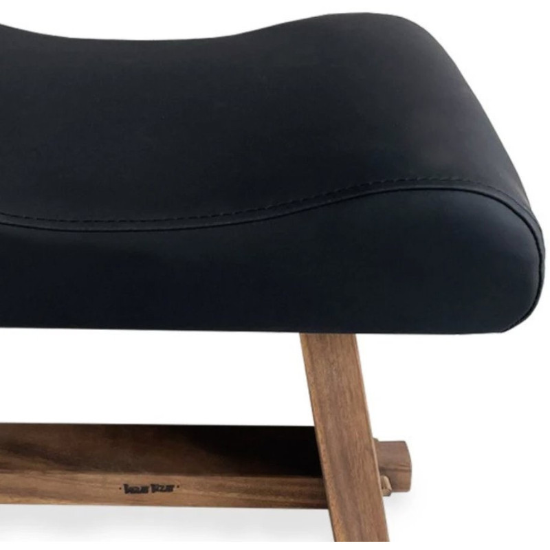 Tabouret moderne Rectangulaire en Bois de suar Naturel Cuir véritable Noir The Suar 