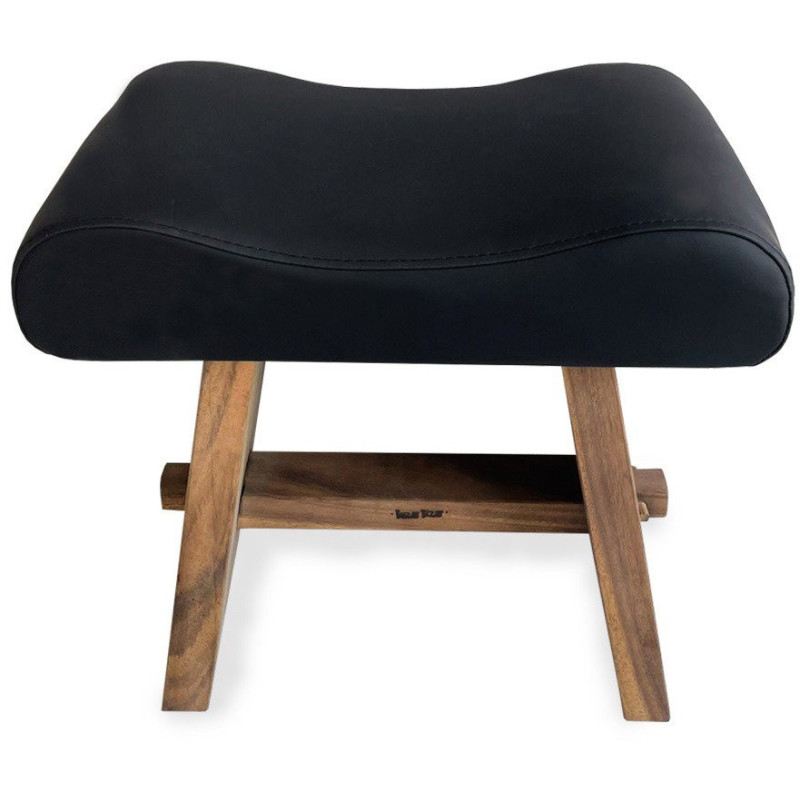 Tabouret moderne Rectangulaire en Bois de suar Naturel Cuir véritable Noir The Suar 