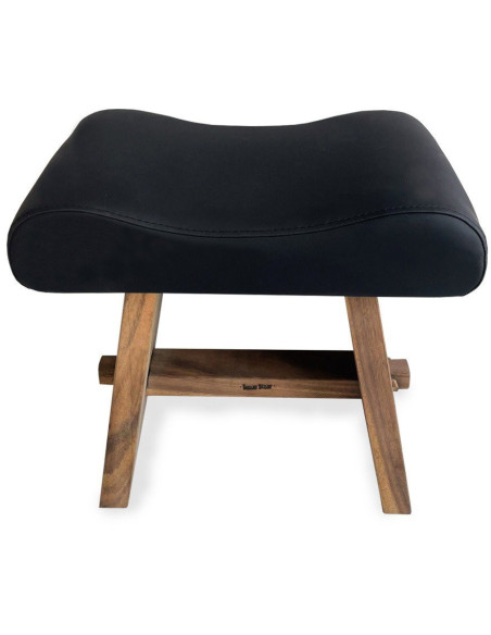 Tabouret moderne Rectangulaire en Bois de suar Naturel Cuir véritable Noir The Suar 