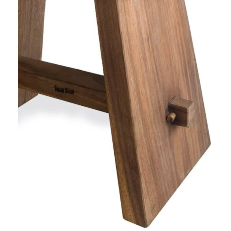 Tabouret moderne Rectangulaire en Bois de suar Naturel Cuir véritable Noir The Suar 