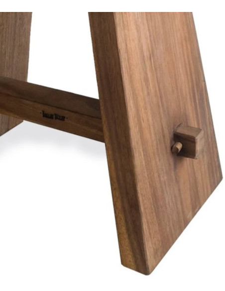 Tabouret moderne Rectangulaire en Bois de suar Naturel Cuir véritable Noir The Suar 