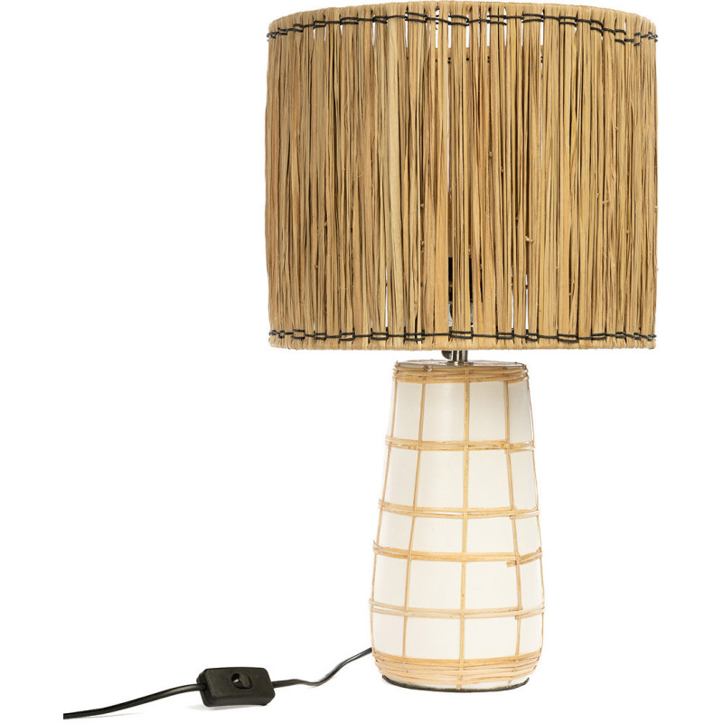 Lampe à poser originale Hauteur 51 cm en Terre cuite Blanc Rotin Herbe Naturel The Molokai 