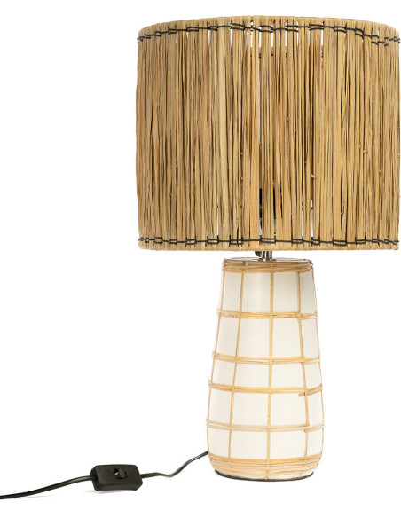 Lampe à poser originale Hauteur 51 cm en Terre cuite Blanc Rotin Herbe Naturel The Molokai 