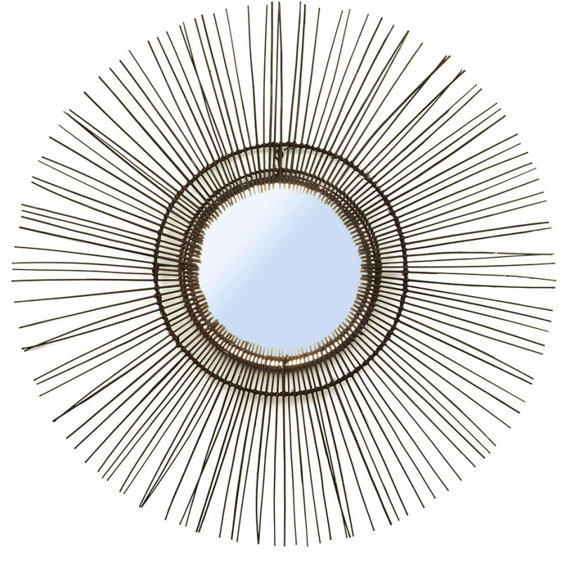Miroir Mural Rond 85 cm en Rotin Noir The Tropical 