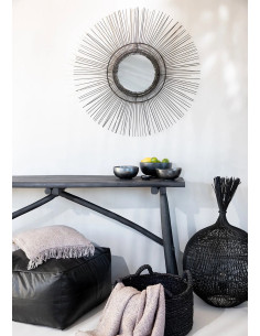 Miroir Mural Rond 85 cm en Rotin Noir The Tropical 