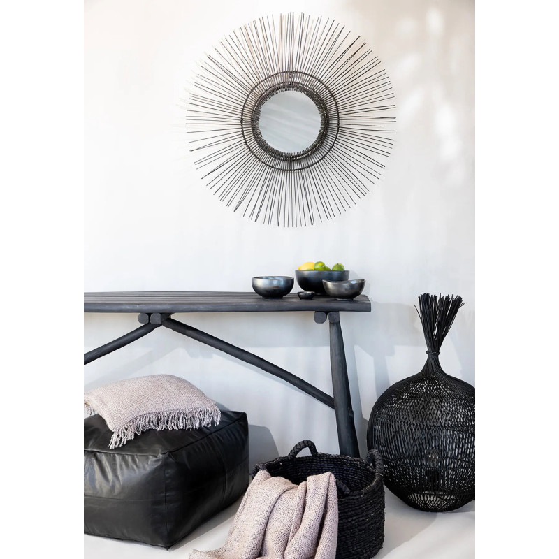 Miroir Mural Rond 85 cm en Rotin Noir The Tropical 