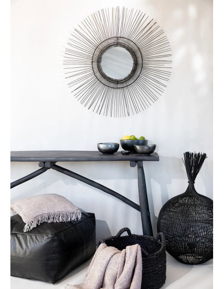 Miroir Mural Rond 85 cm en Rotin Noir The Tropical 