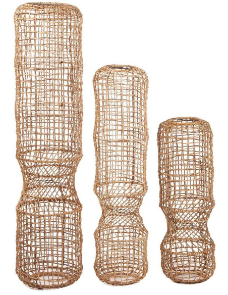 Grand Abat-jour bohème original Hauteur 75 cm Feuille de bananier Naturel Tressé The GuanYin 