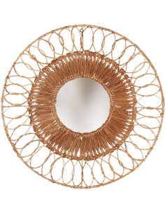 Grand Miroir mural bohème chic Rond 80x80 Feuille de bananier Noix de coco Naturel Tressé The Montezuma 