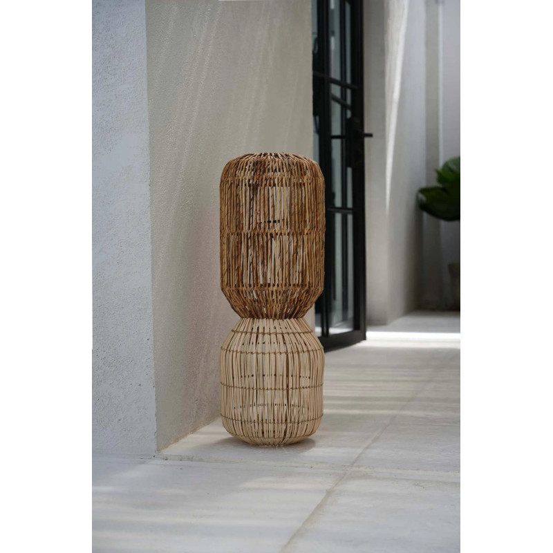 Grand Abat-jour bohème Cylindre Hauteur 70 cm Feuille de bananier Rotin Naturel Tressé The ChemChem 