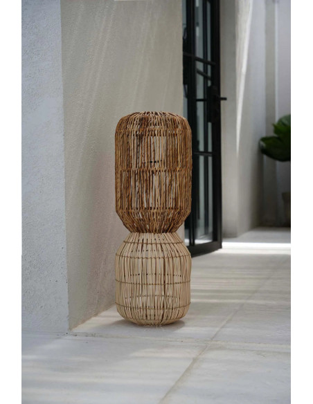 Grand Abat-jour bohème Cylindre Hauteur 70 cm Feuille de bananier Rotin Naturel Tressé The ChemChem 