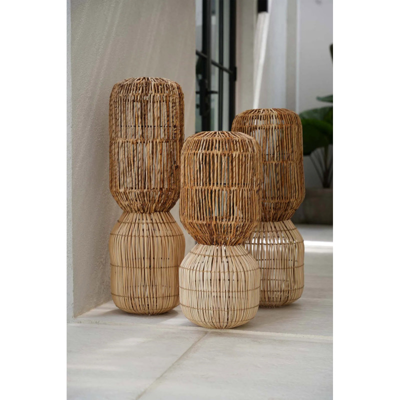 Grand Abat-jour bohème Cylindre Hauteur 70 cm Feuille de bananier Rotin Naturel Tressé The ChemChem 