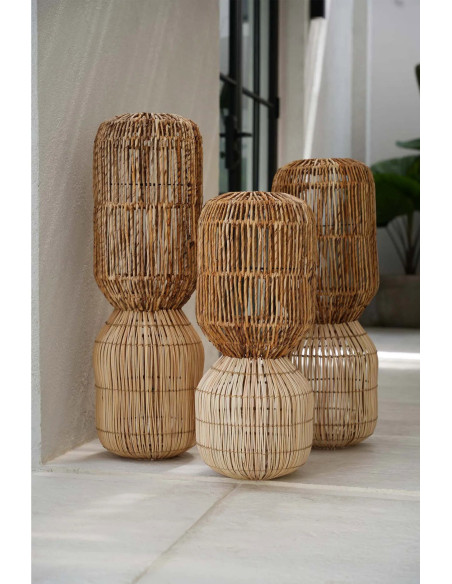 Grand Abat-jour bohème Cylindre Hauteur 70 cm Feuille de bananier Rotin Naturel Tressé The ChemChem 