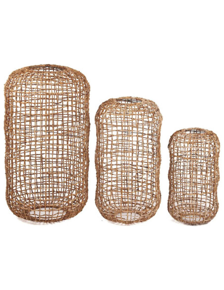 Grand Abat-jour bohème filet Hauteur 54 cm Feuille de bananier Naturel Tressé The Kuso 