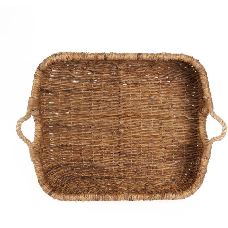 Grand Panier de rangement 2 poignées Rectangulaire 68 cm Feuille de bananier Naturel Tressé The Rayah 